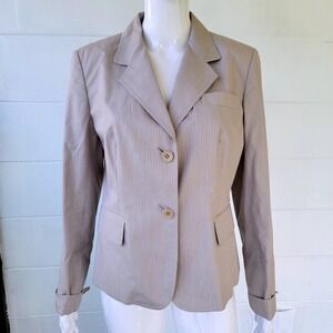 Charles Nolan Blazer Tan Pinstripe Women's 12 Dark Academia Silkcore Corporate